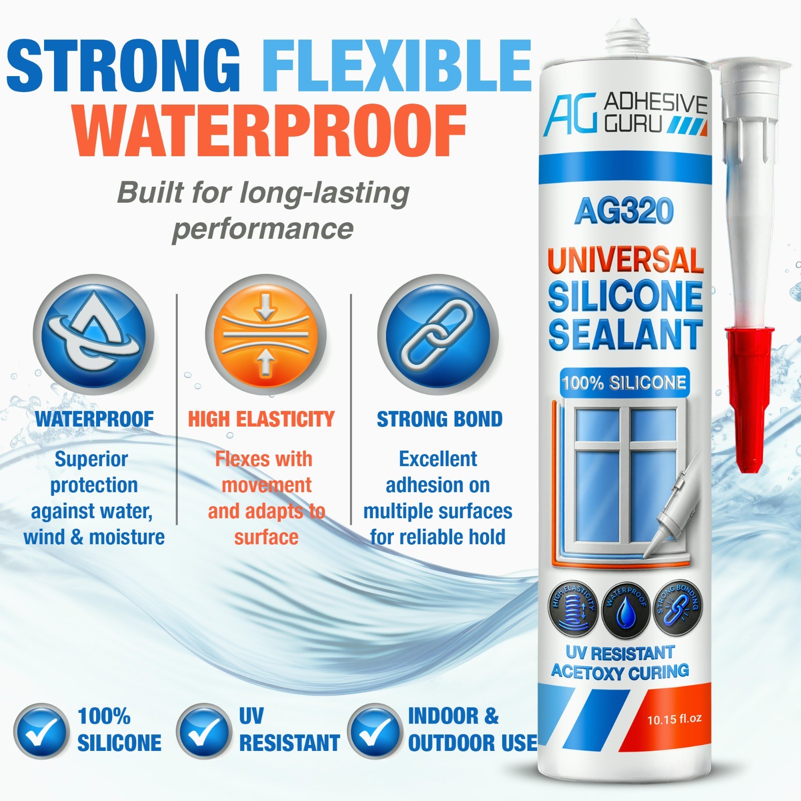 Adhesive Guru Universal Silicone Sealant Fast Cure, 10.15 fl.oz. 12 Pack