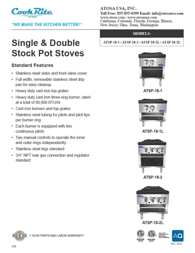 Atosa ATSP-18-1L-LP 18″ HIGH Stock Pot Stove PROPANE