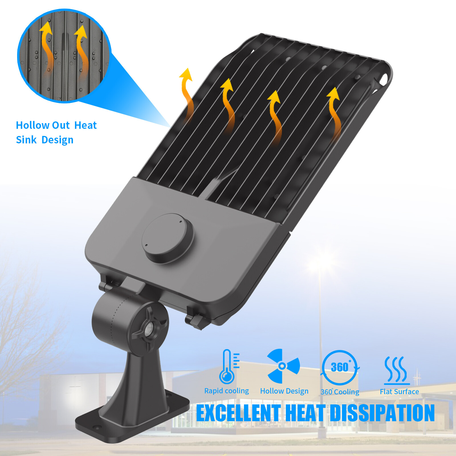 LED Parking Lot Lighting Shoebox Street Pole Light Dusk to Dawn 300W Arm Mount