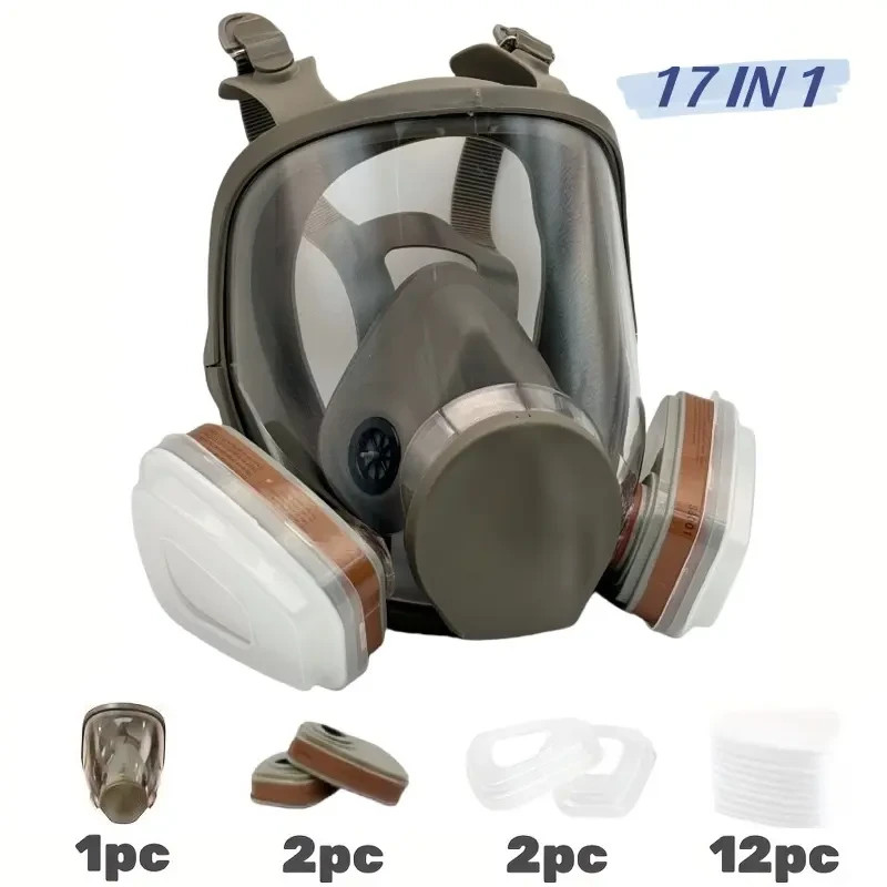 Reusable Full Face Mask with Filter Box, 17-in-1 Anti-Gas and Dust-Resistant
