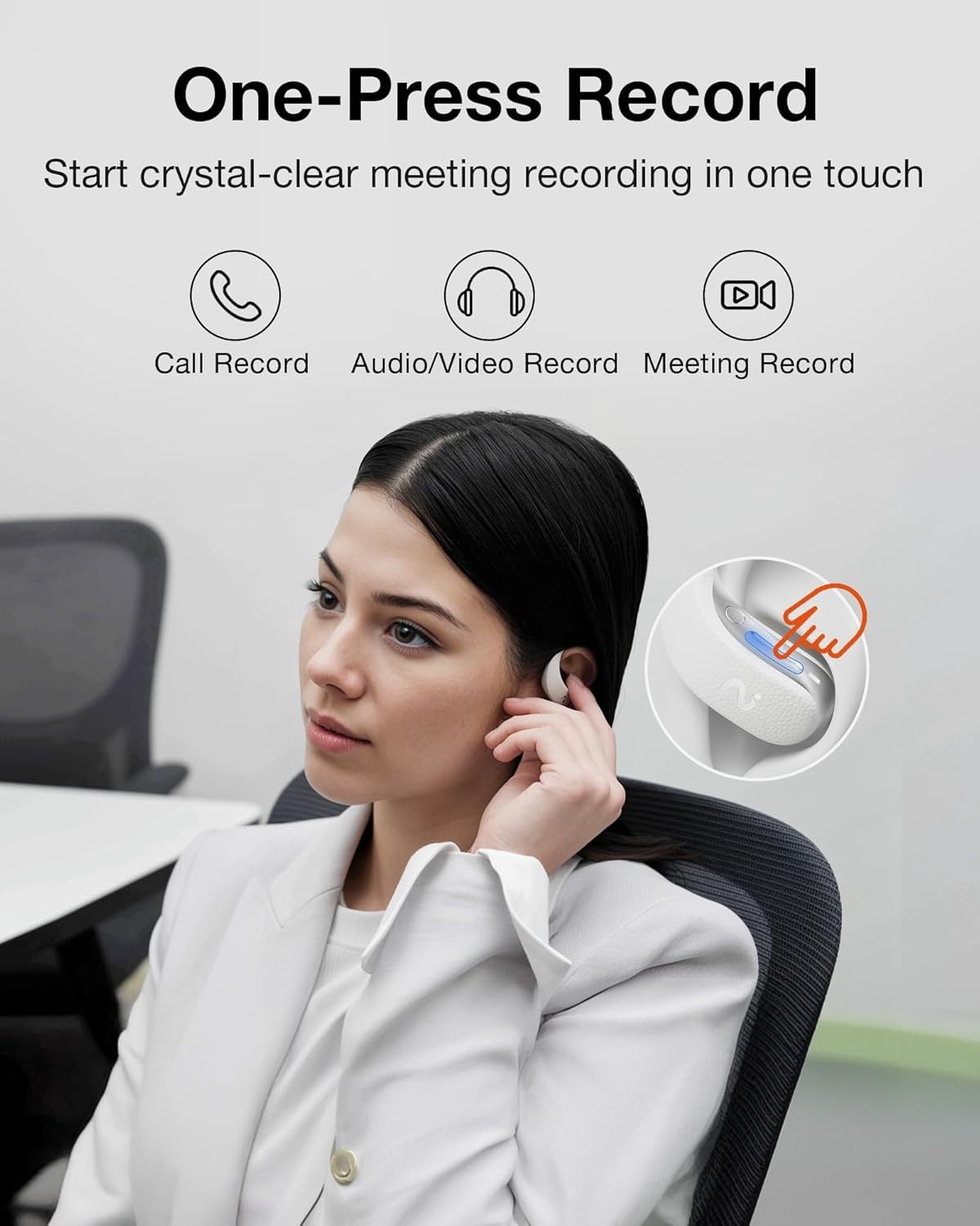 VIAIM OpenNote AI Recorder – Open Ear Earbuds with FlashRecord, Gray