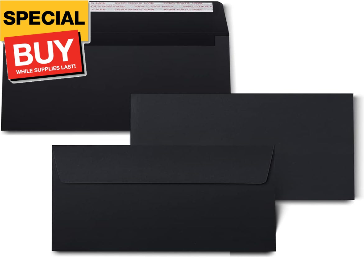 100Qty#10 Black Business envelopes 4.125×9.5In- windowless design 120GSM paper e