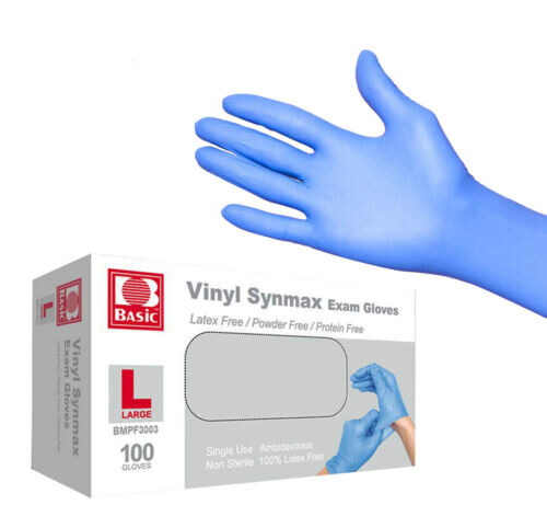 Basic 1000 PCS Blue Synmax Vinyl Exam Gloves Latex-Free & Power-Free L-SIZE