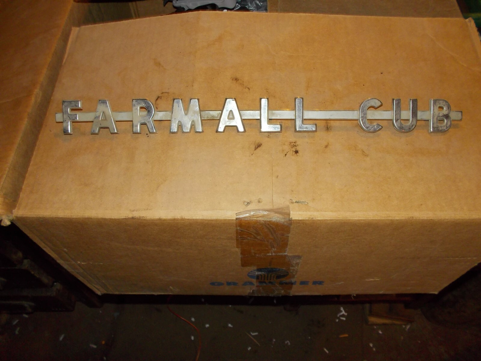 Farmall Cub tractor good Original IH IHC CHROME hood emblem F-A-R-M-A-L-L-C-U-B