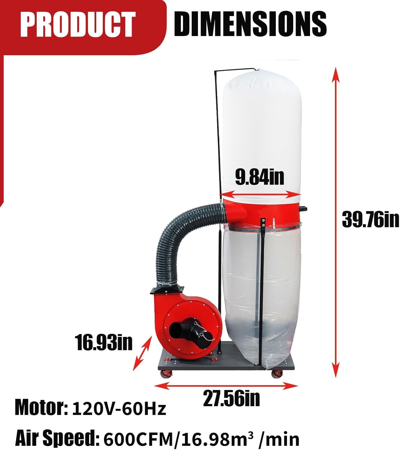 15-Gal Woodworking Dust Collector 1500W (2HP) Workshop Dust Collection System