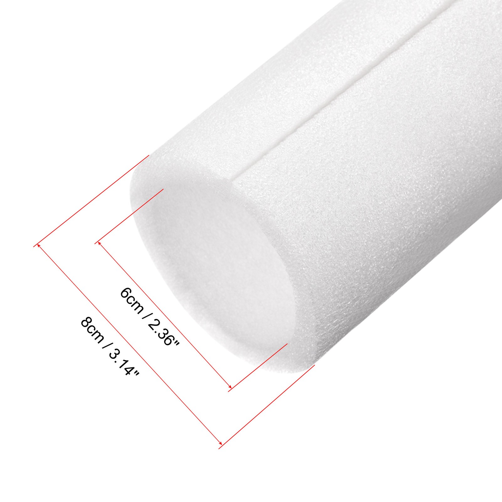 Foam Tube 3.28 ft L 2.36in ID 3.14in OD Hollow Polyethylene White