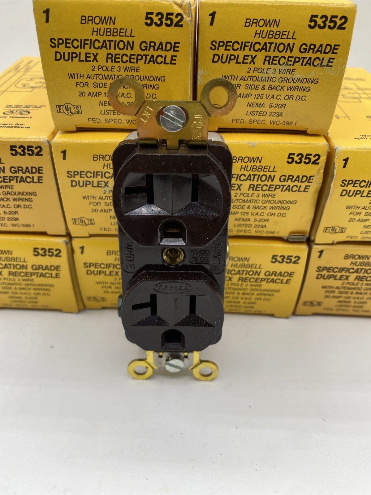 Hubbell 5352 Duplex Outlet LOT OF 10 Brown Spec Grade 20A 125V AC or DC 3 Wire