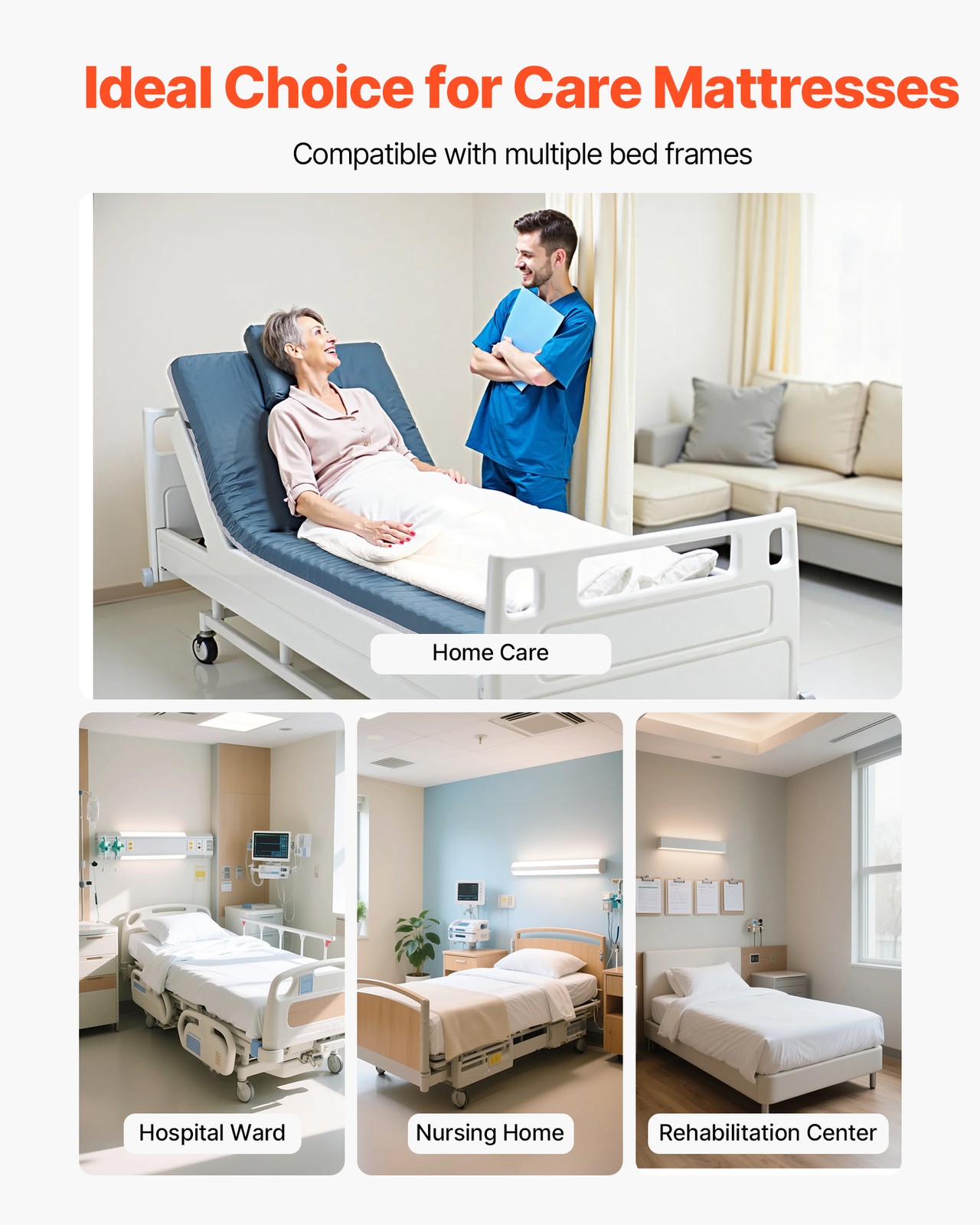VEVOR Hospital Medical Bed Mattress 3.5-Inch Water Resistant Non Slip Home Foam