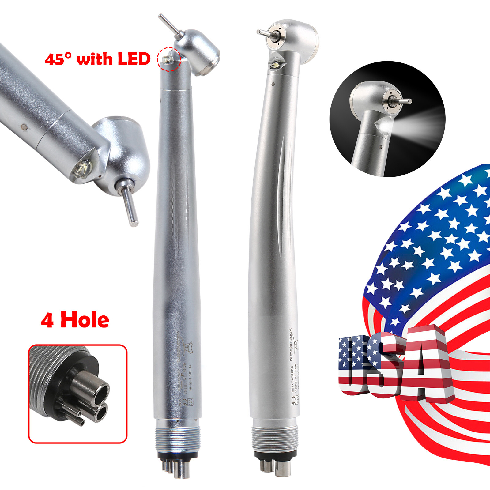 Dental Fiber Optic LED E-generator Turbine Handpiece /NO-LED High Speed 2/4Hole