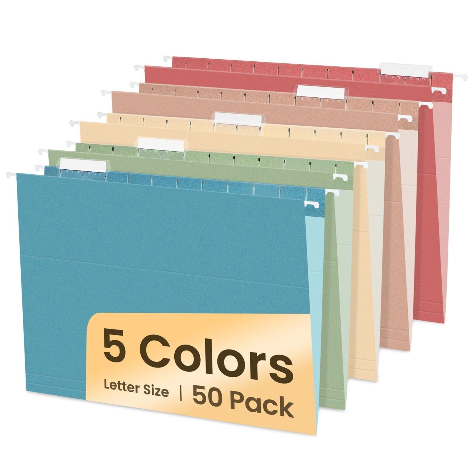 SUNEE Hanging File Folders, 50 Pack Letter Size Hanging File Folders with 1/5-cu