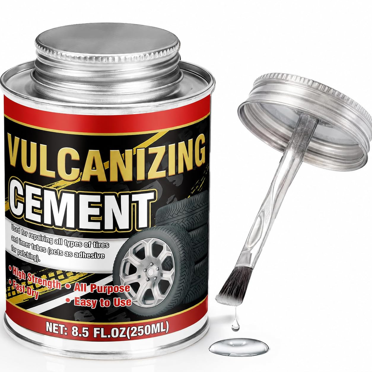 Chemical Vulcanizing Cement 8.5 Fl.Oz, Fast-Drying Rubber Cement Glue with Brush