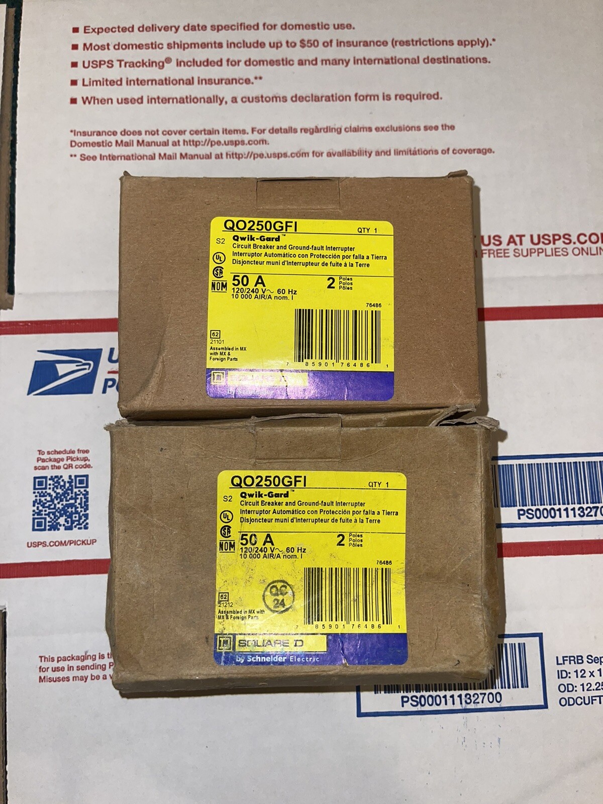 QO250GFI 1 PC SQUARE D QO 2 POLE 50 AMP GFCI GROUND-FAULT CIRCUIT BREAKER