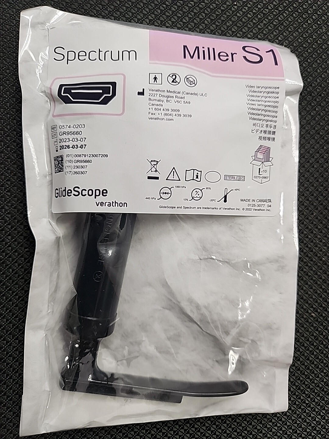 Lot of 2 Glidescope Spectrum 0574-0203, Miller S-1, V. Laryngo, Exp:2026-03 (E3)