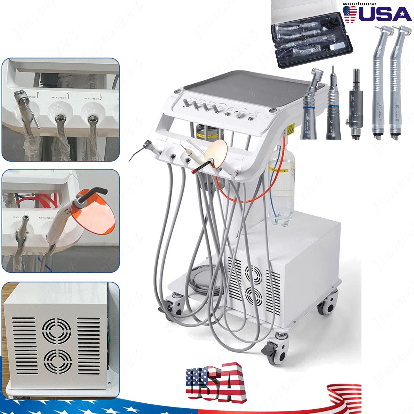 Portable Dental Unit w/ Air Compressor Curing Light Scaler 4H Handpieces