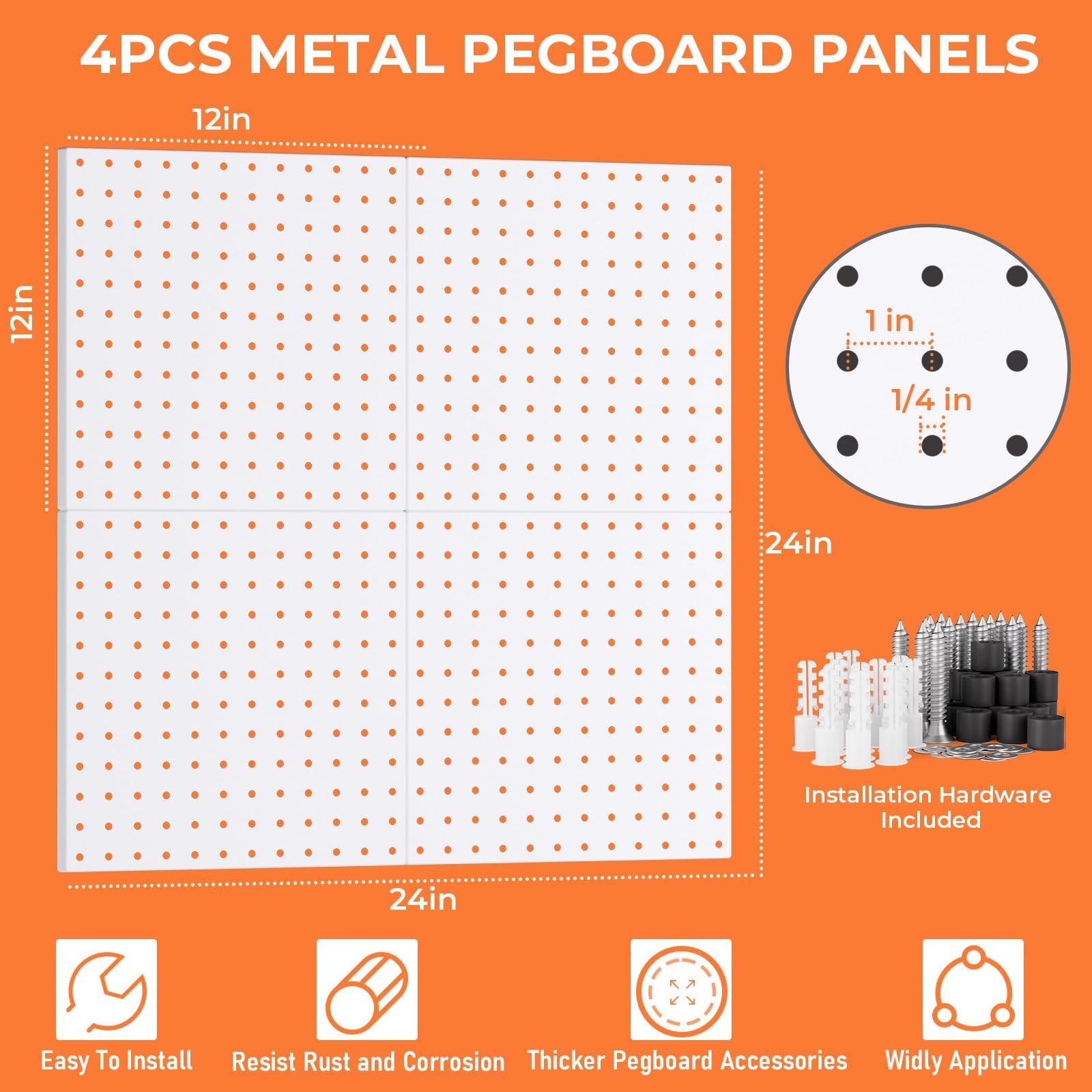70PCS Metal Pegboard Kit – 4 White Panels, Hooks, Bins, Cups & Organizer for Cra
