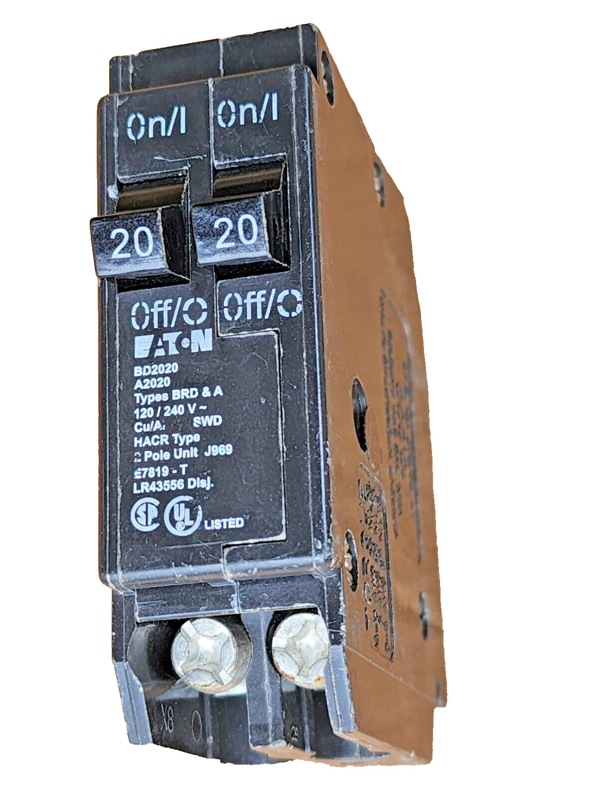 EATON BD2020, 1-Pole 20/20 Amp, 120/240Vac Plug-In Type, BRD & A Circuit Breaker