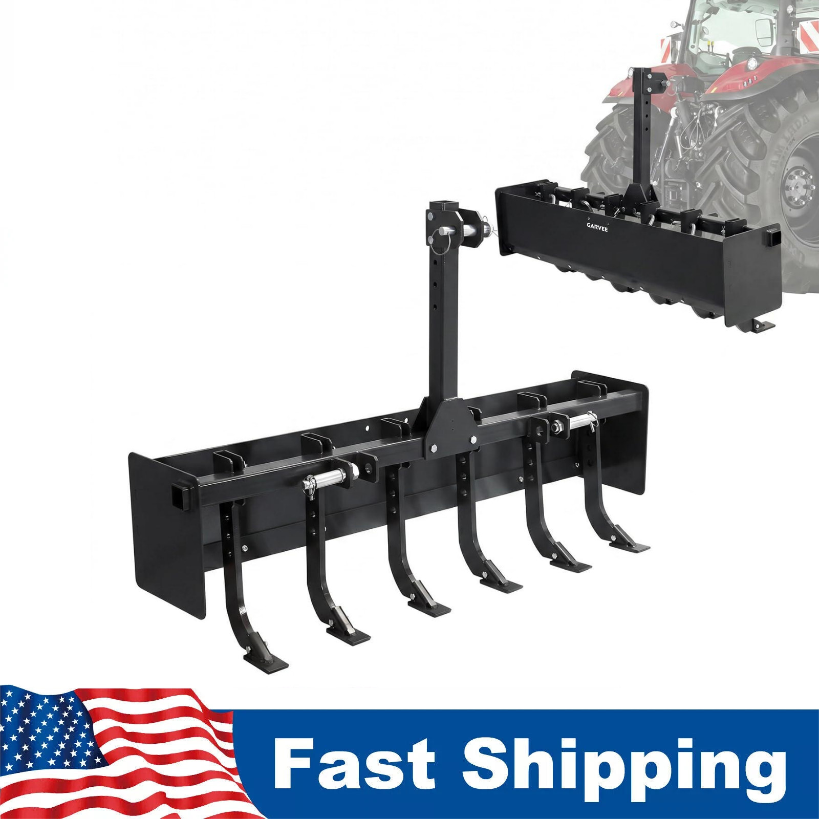 Box Blade for Tractor 3 Point Hitch Box Scraper Attachment w/6 Scarifier Shanks