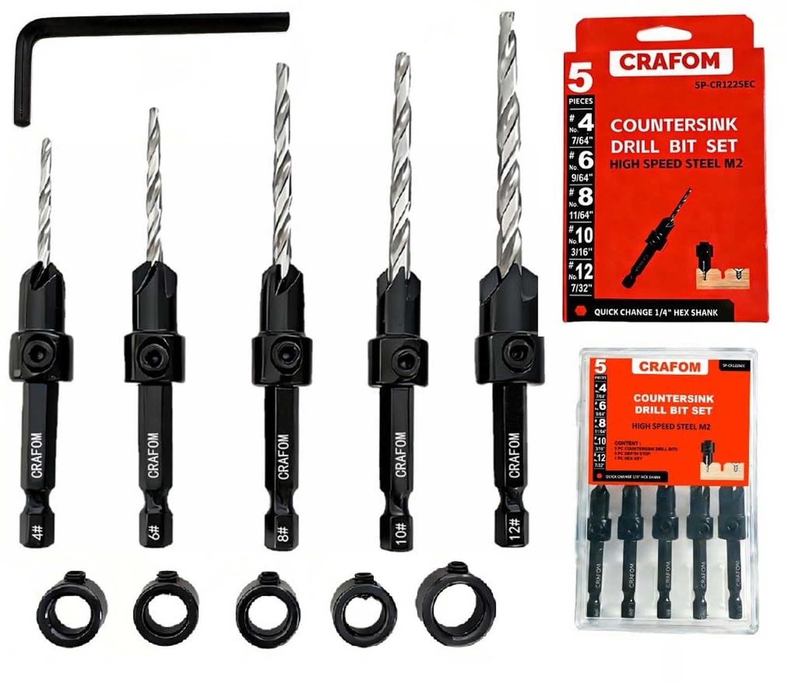 Countersink Drill Bit Set, 5 PCs Counter Sink Drill Bit Adjustable, #4, #6, #…