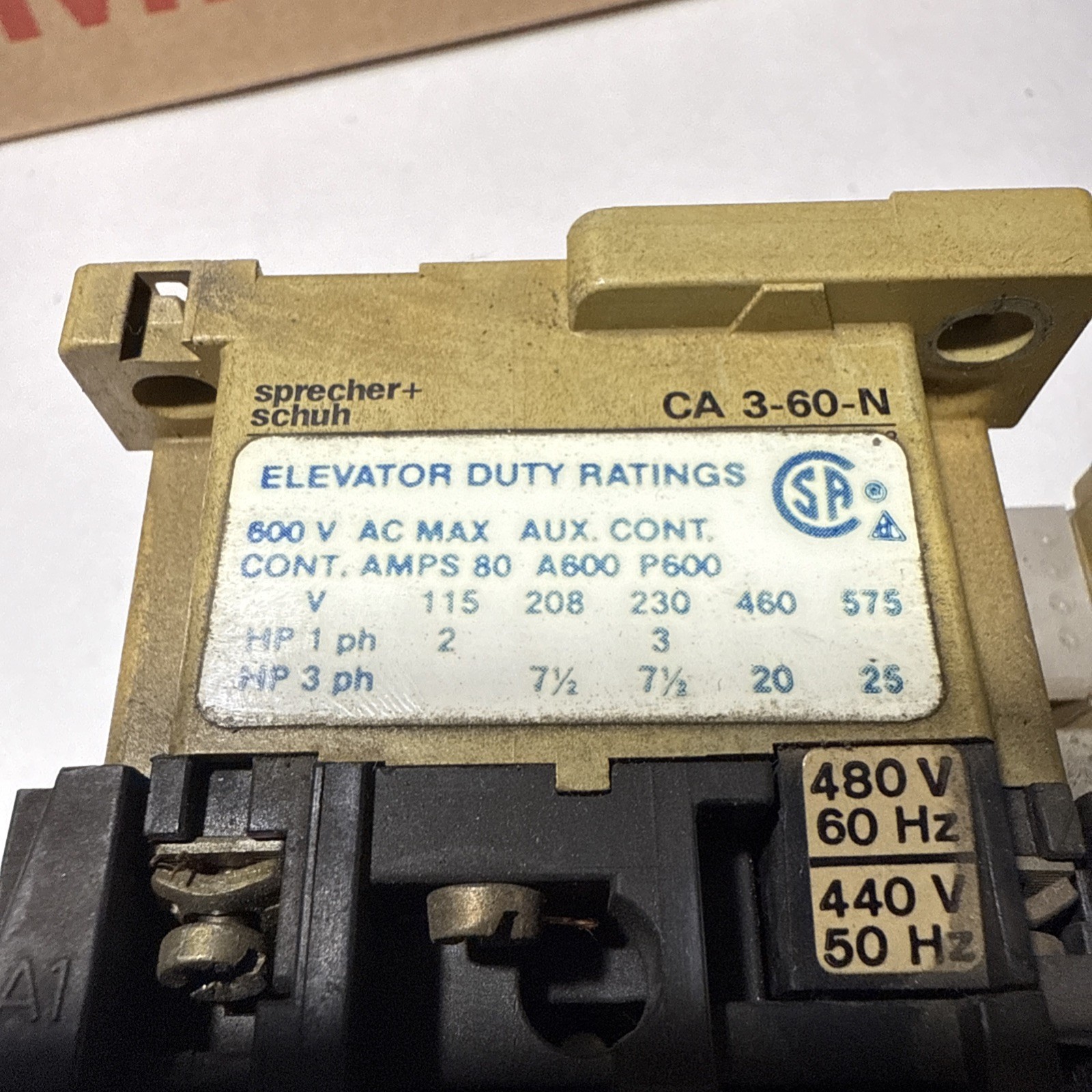 (2) GENUINE SPRECHER+SCHUH CONTACTOR # CA3-60-N11-120VAC / COIL 120VAC