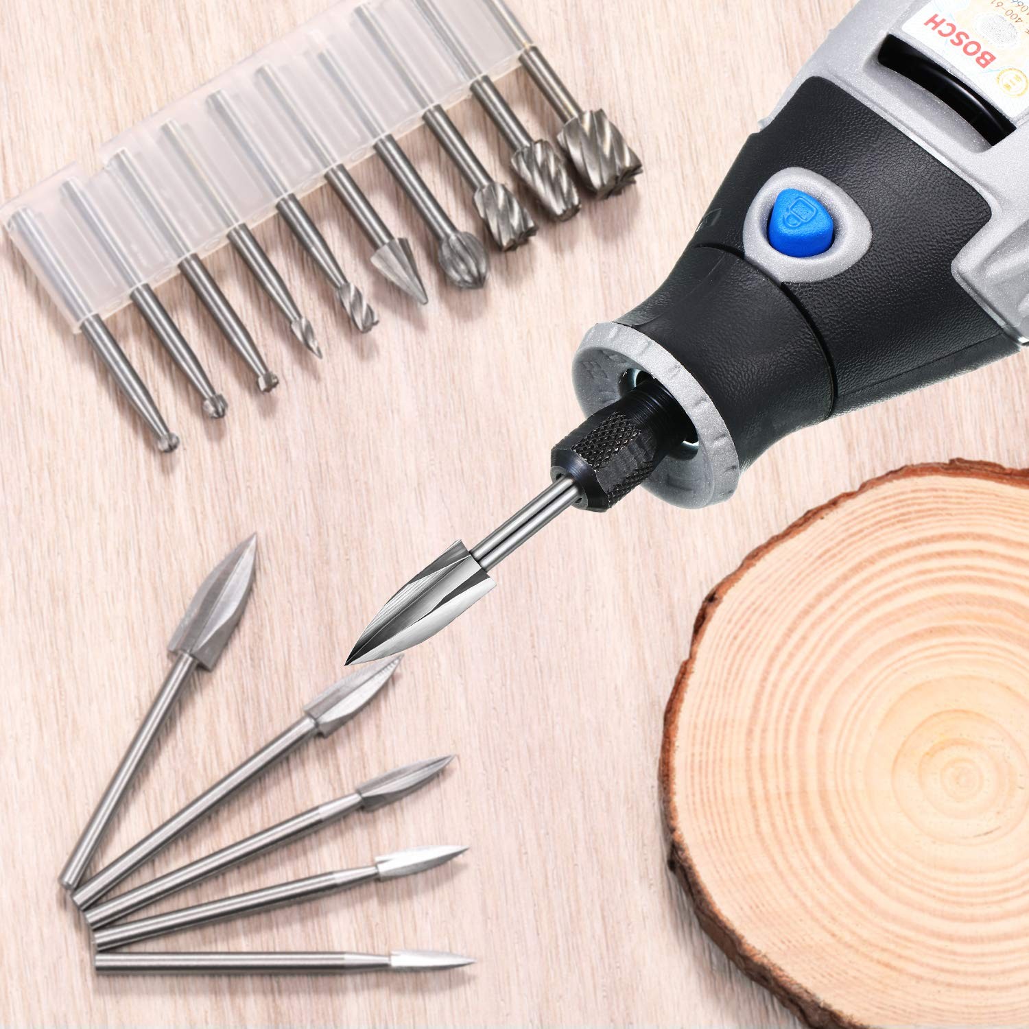Honoson 15 Pieces Wood Carving and Engraving Drill 3 to 8 millimeters, Gray