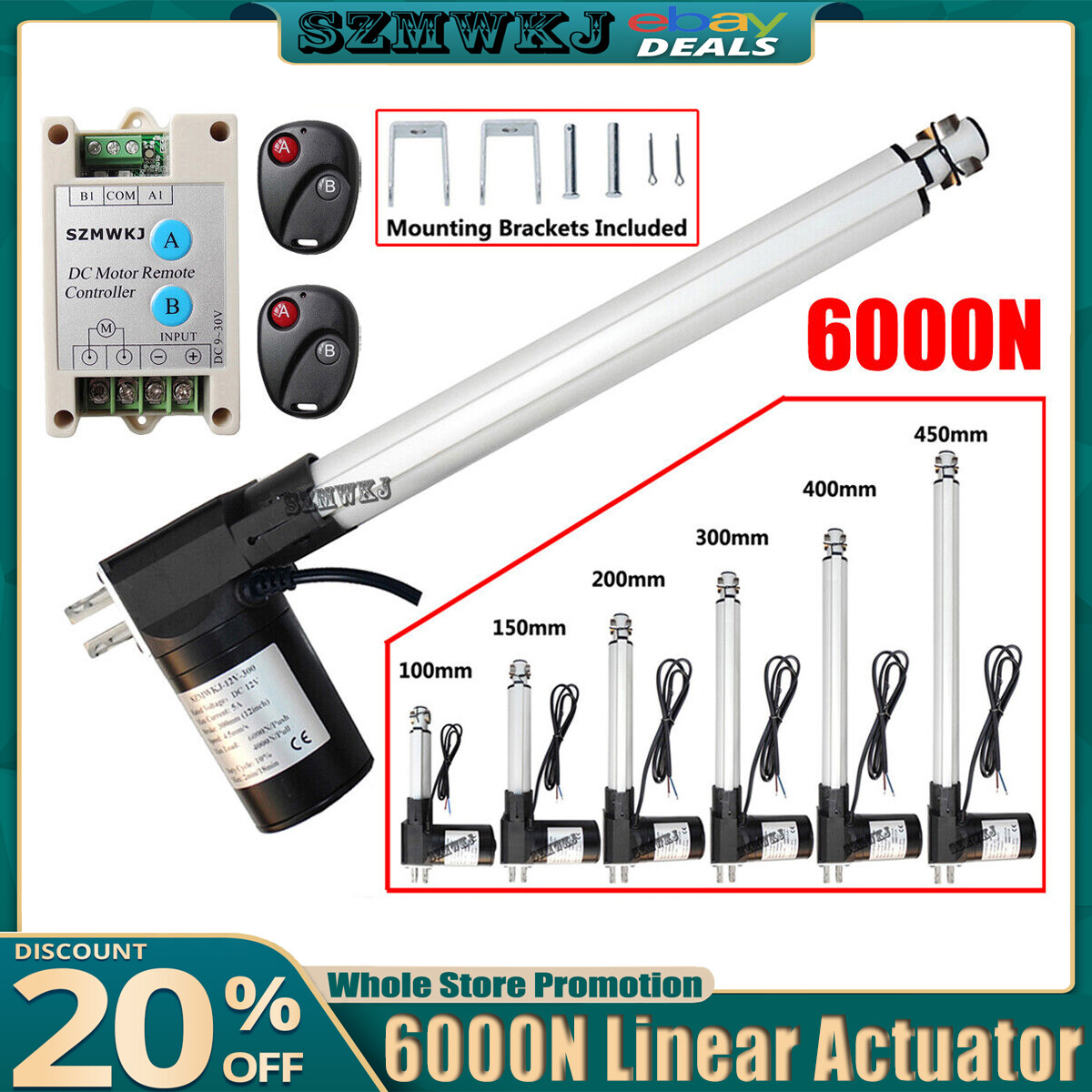 Electric 6000N 1320lbs Lift Heavy Duty DC12V Linear Actuator W/ Motor Controller