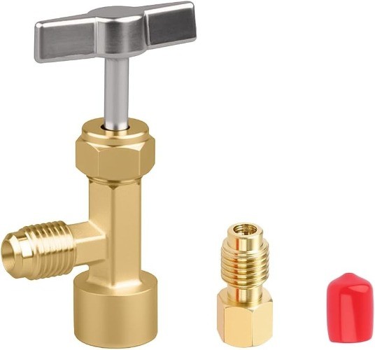 Puncture Style R134A Can Tap Valve with Adapter Fittings for 1/4″ and 1/2″ HVAC