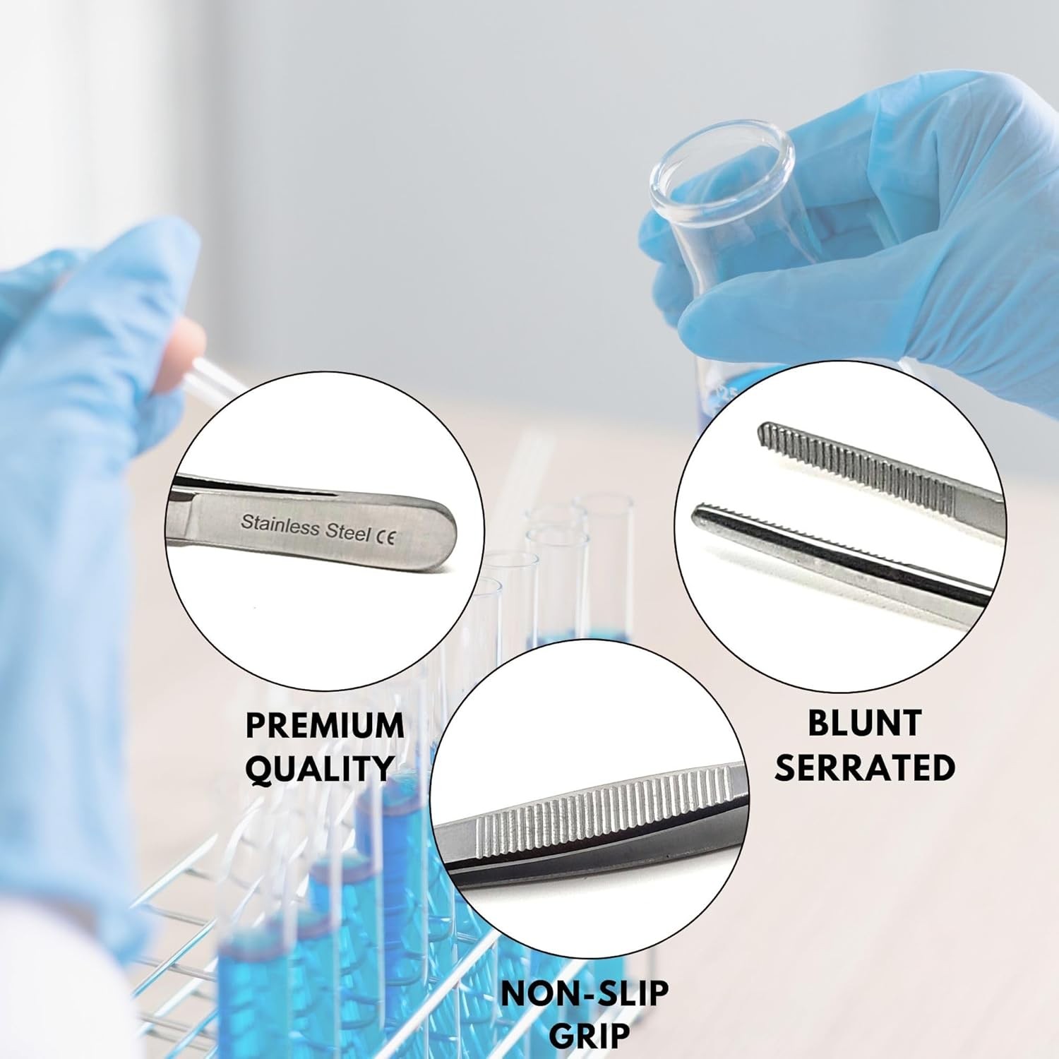 5Pcs Labware Tweezers Blunt Serrated Scientific Lab Forceps, Stainless Steel CE