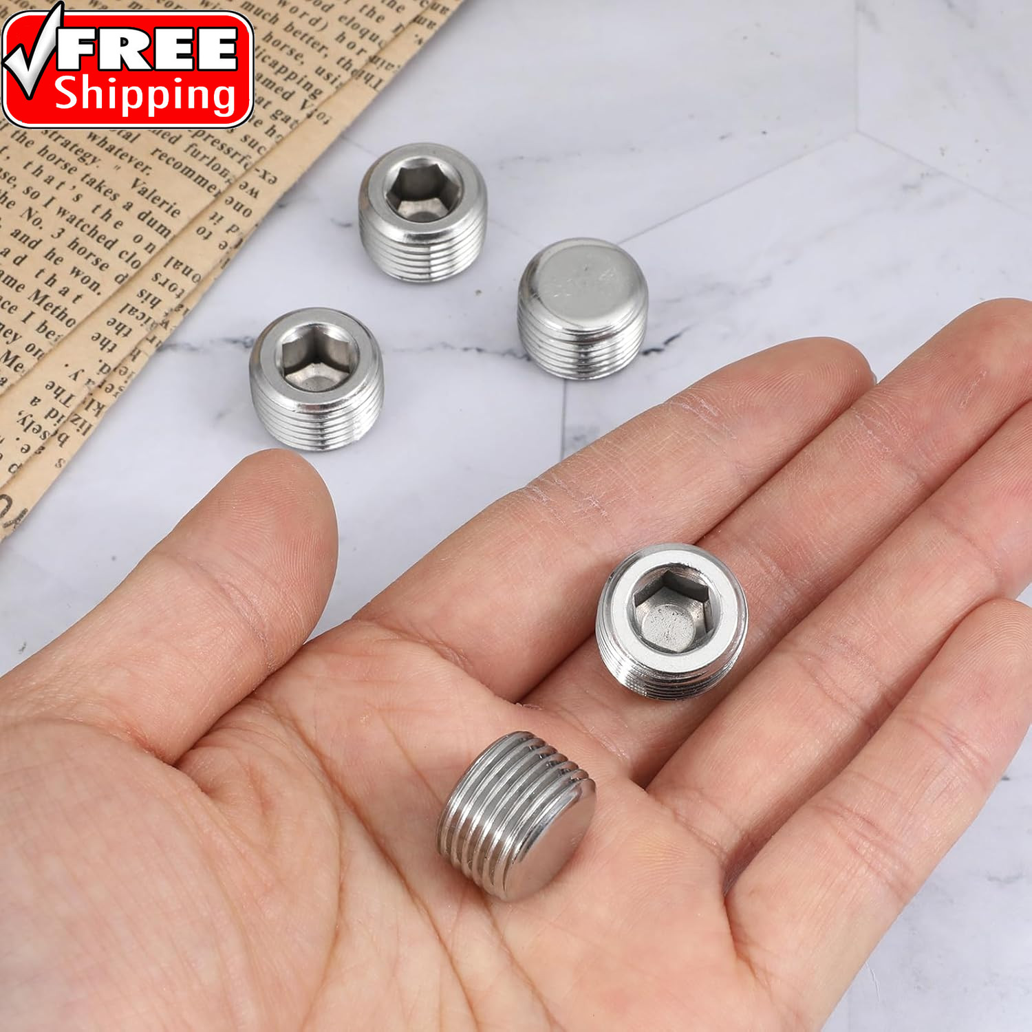 5 PCS 3/8″ NPT Male Pipe Plug Stainless Steel Pipe Plug Fitting Set Hex Counter