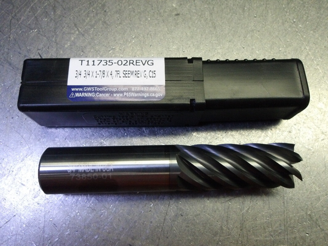 GWS 3/4″ 7 Flute Carbide SQ Endmill 3/4″ Shank 3/4×3/4×1-7/8×4 7FL (LOC1313A)