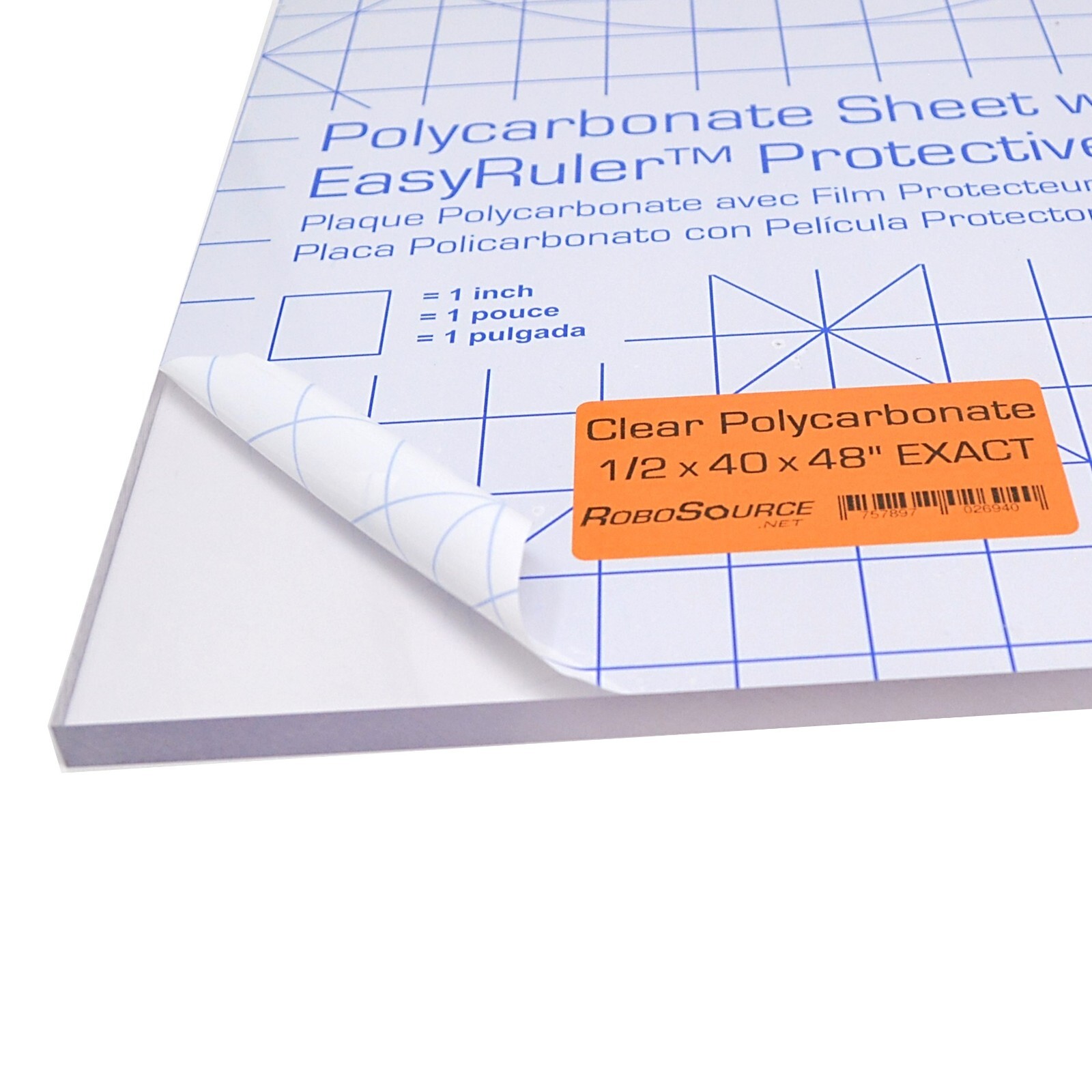Polycarbonate Plastic Sheet 40″ X 48″ X 0.472″ (1/2″) Exact with EasyRuler Film