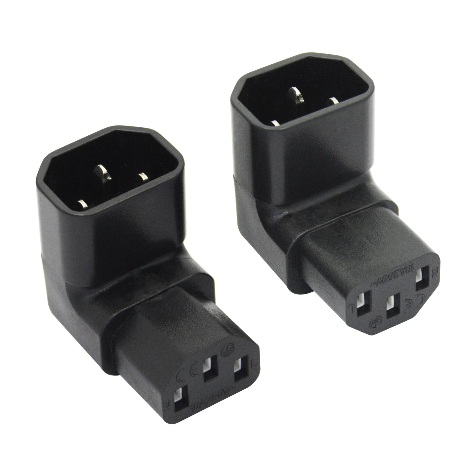 2 PCS 90 Degree IEC 320 C14 Male To C13 Female Up Down Angle Power Adapter