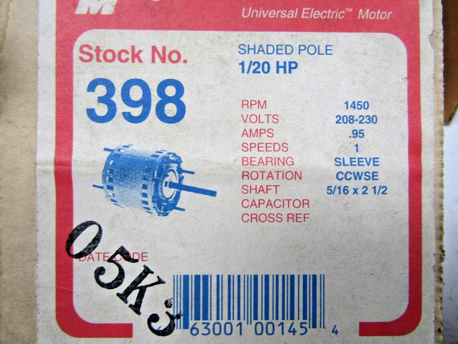 🔥NEW # 398 MAGNETEK 1/20 HP HVAC MOTOR 1Ø 208-230 VAC 1450 RPM CCWSE JA2R143N