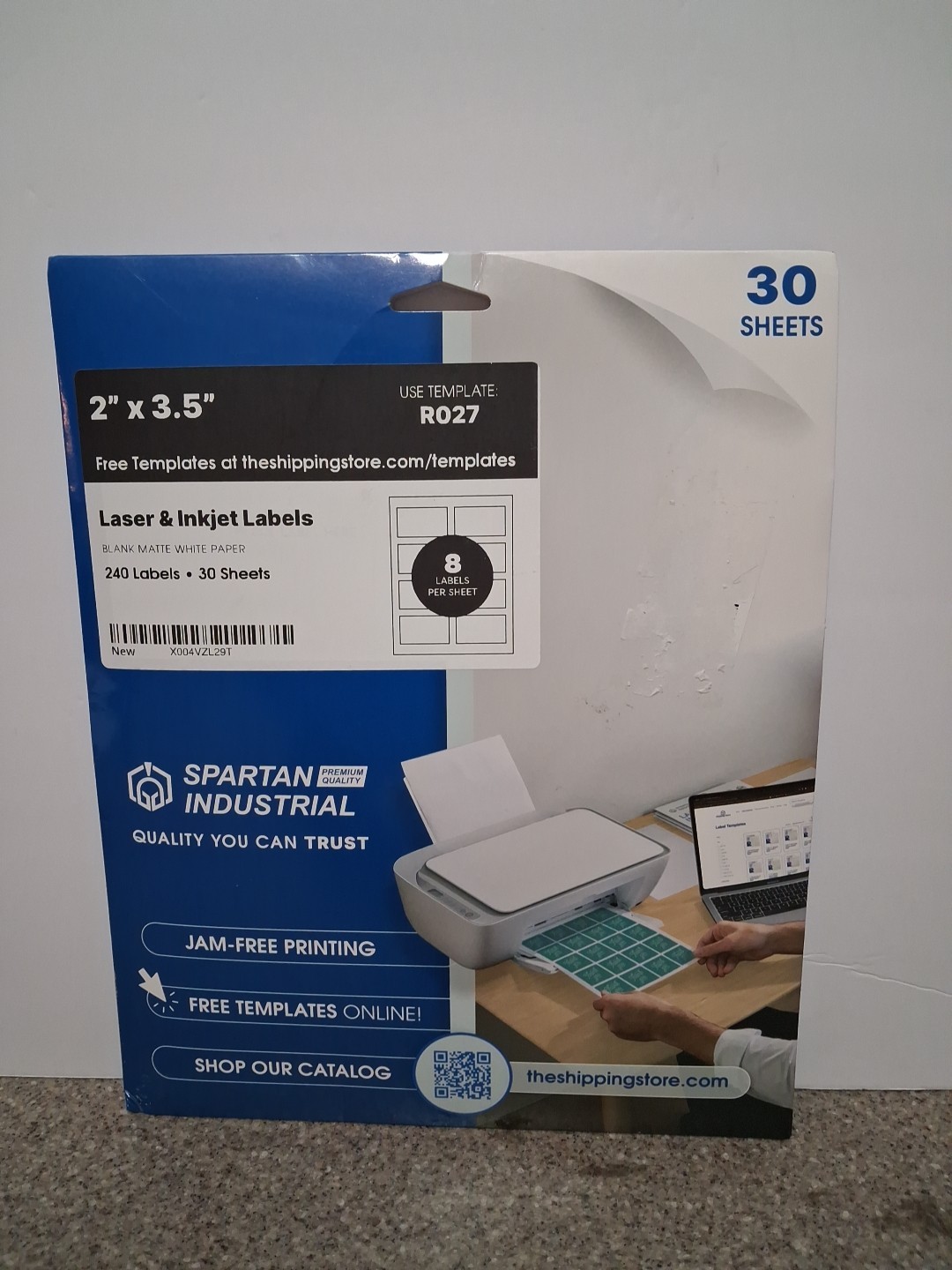 Laser & Inkjet Label 2″ x 3.5″ 240 labels, 30 sheets black matte white paper