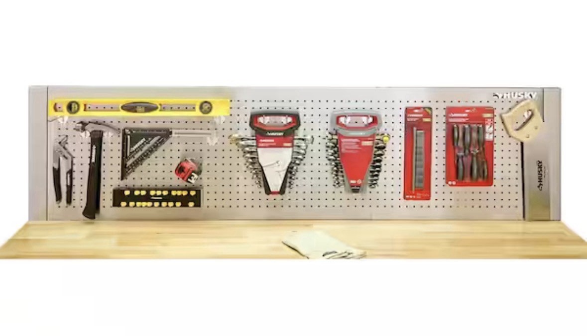 Husky 52 in. W to 72 in. W Stainless Steel Adjustable Pegboard