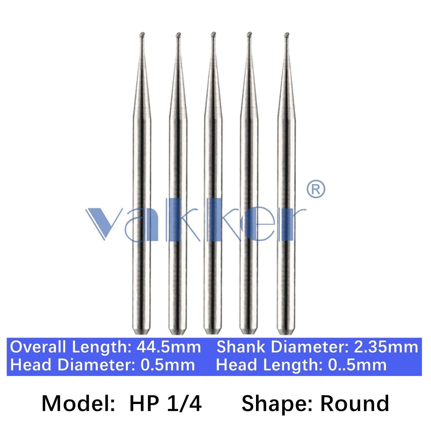 Vakker Dental HP 1/4 Carbide Burs Round For Straight Handpiece 2.35mm 5pc/pk