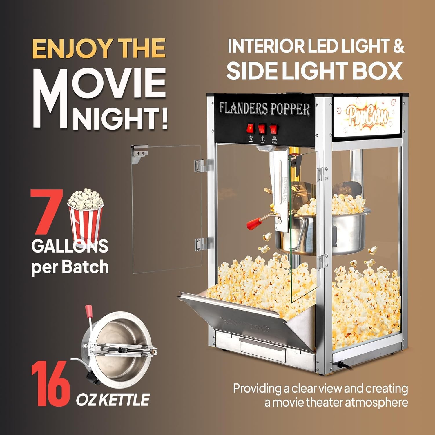 ROVSUN Commercial Popcorn Machine w/16 Oz Kettle, Countertop Popcorn Maker 1600W