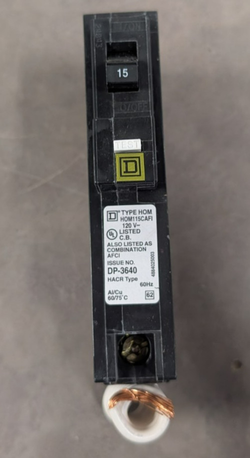 Used Square D 1 pole 15 amp Circuit breaker AFCI HOM115CAFI