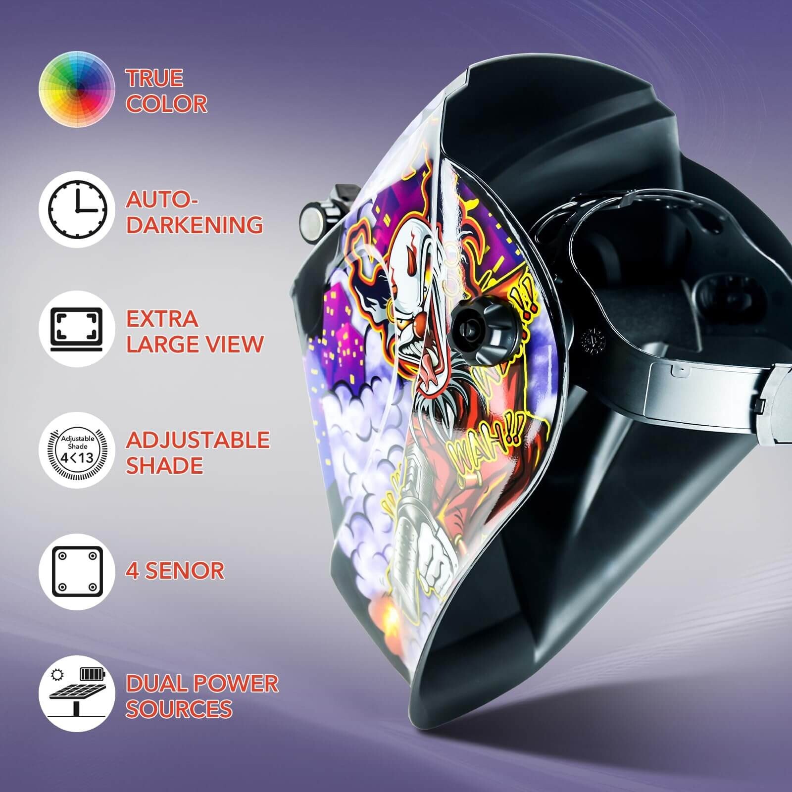 TRQWH True Color Solar Auto-darkening Welding Helmet with LED Light & Headband