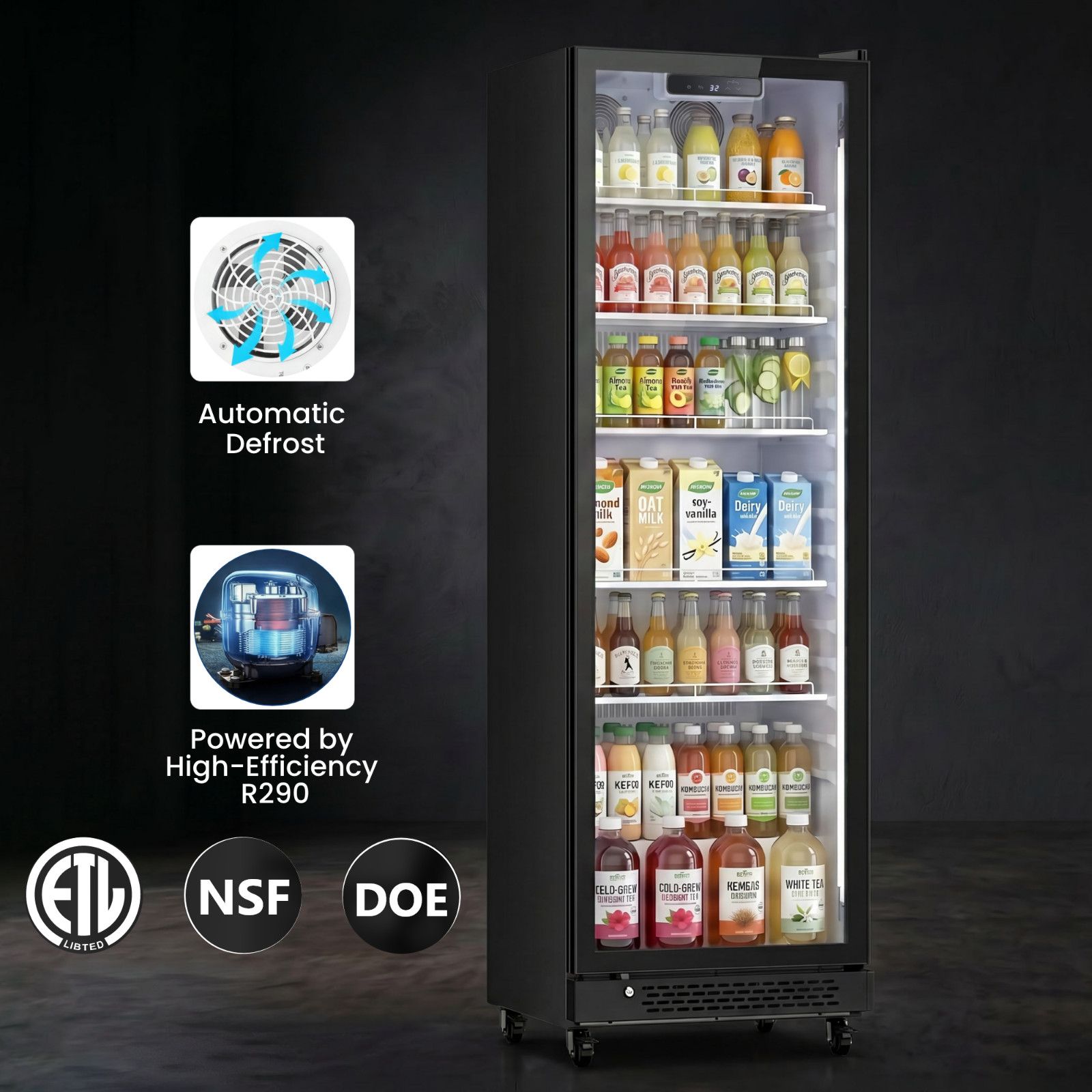 Yeego Drink Display Cooler Commercial Glass Door Merchandiser Store Fridge Black