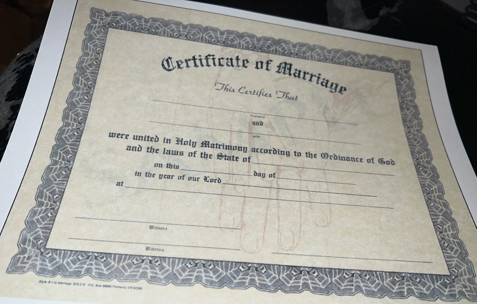 reproduction of Marriage license-comes Blank Fill in own info- 8.5” X 11”