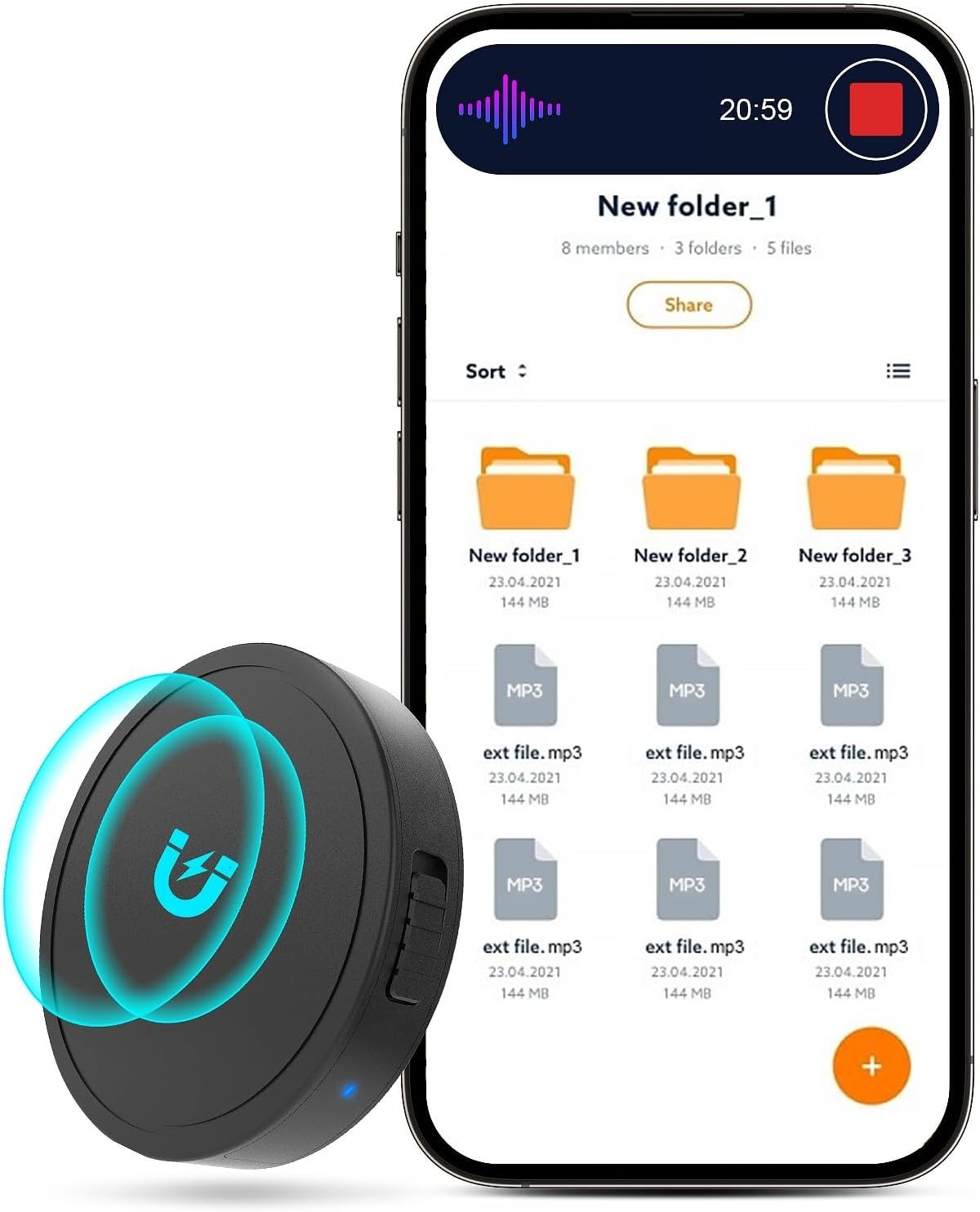 128GB Magnetic Voice Recorder – 1600 Hours HD Recording, USB-C & 70 Hour Battery