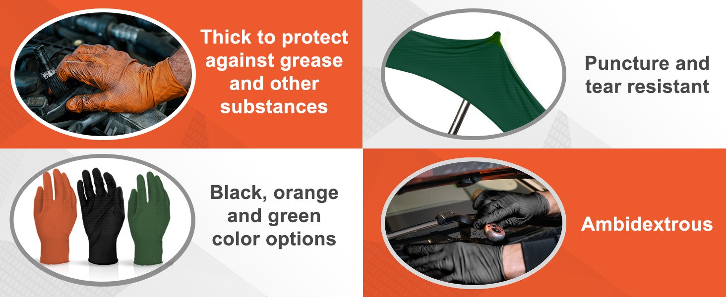 Black 8 Mil Nitrile Gloves X Large 50 Pack – Heavy Duty Mechanic Gloves, with