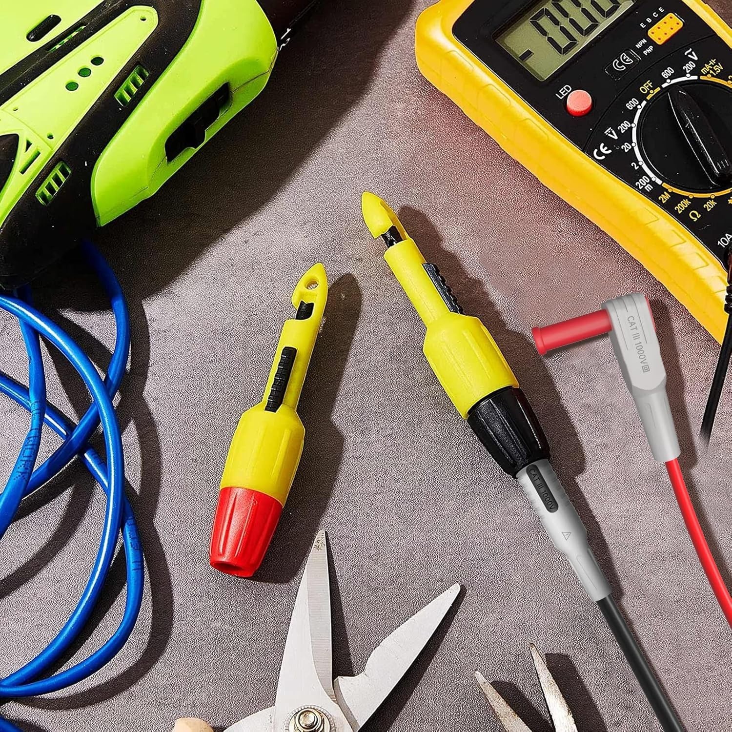 CAT III 1000V Multimeter Leads Set with Probing Clips & Alligator Grips