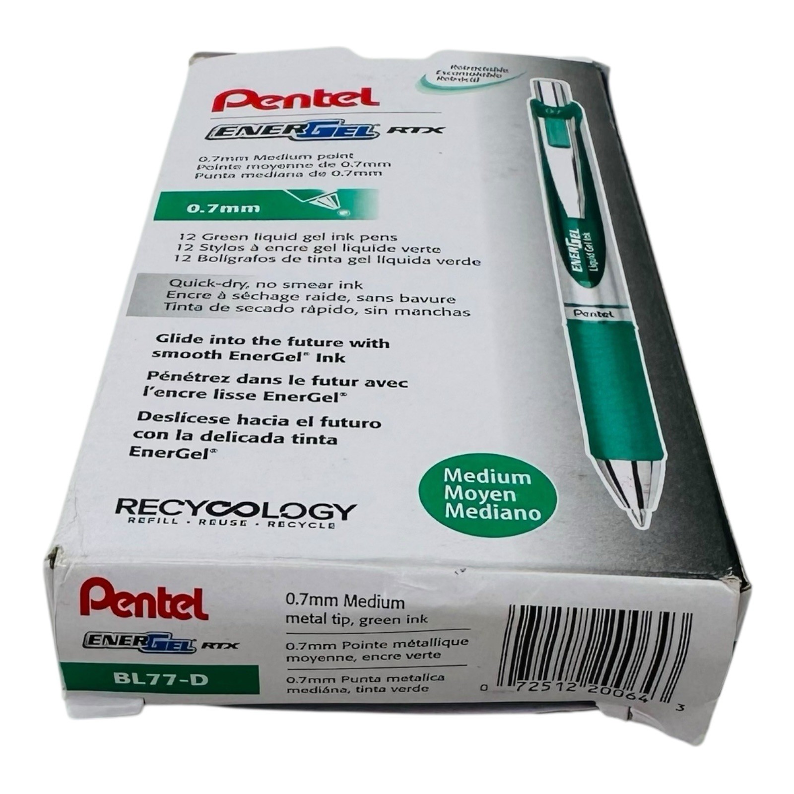 12 Pens Pentel EnerGel RTX Green Gel Ink Retractable Pen 0.7mm Medium Point