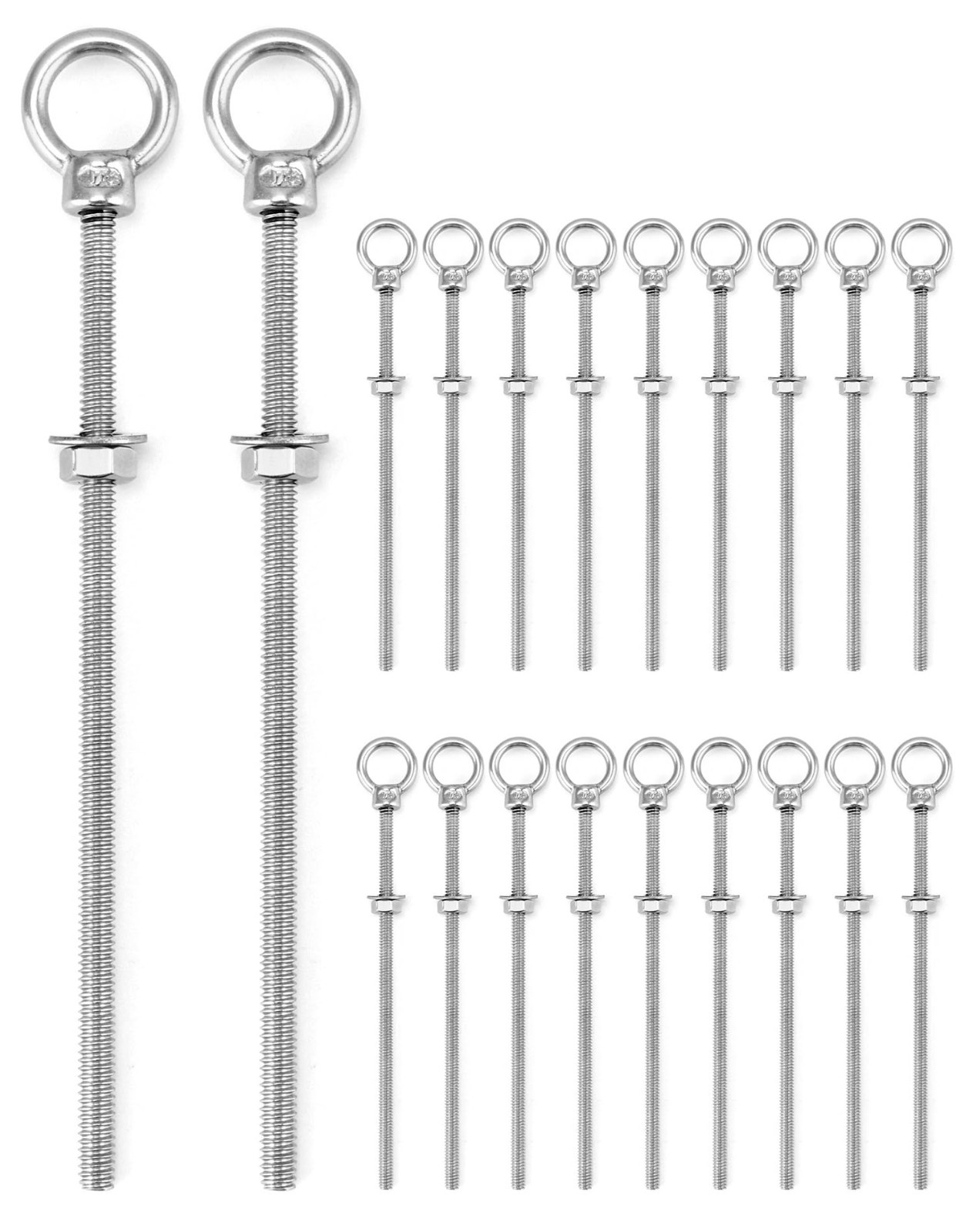 20 Pack 1/4″ x 6″ Stainless Steel Eyebolts, Marine Grade Shoulder Eye Bolts, Coa