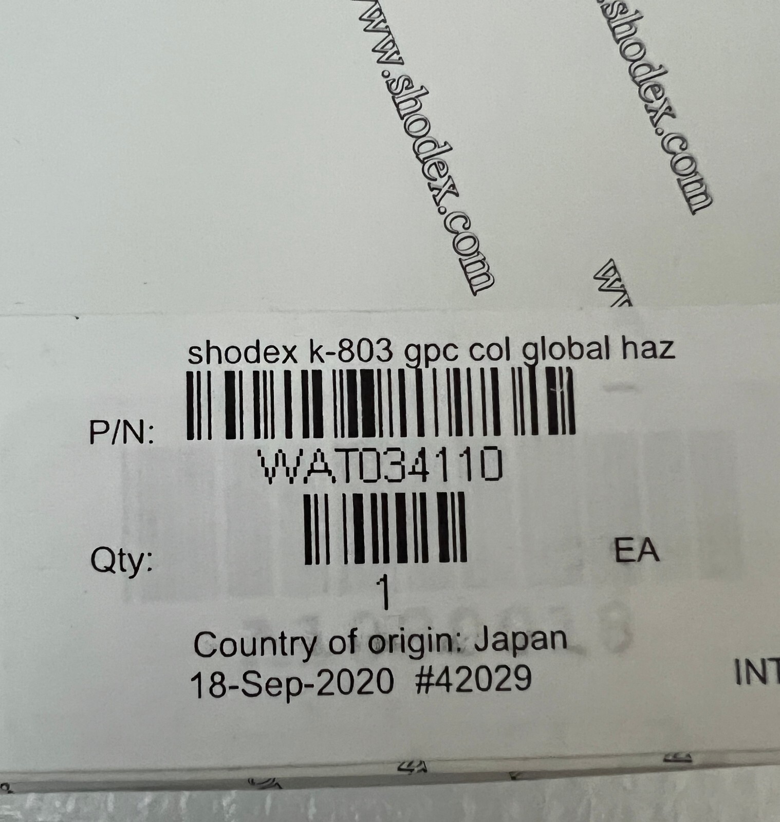 Shodex K-803 Column, 5 µm, 8 mm x 300 mm, 1/pk SKU: WAT034110