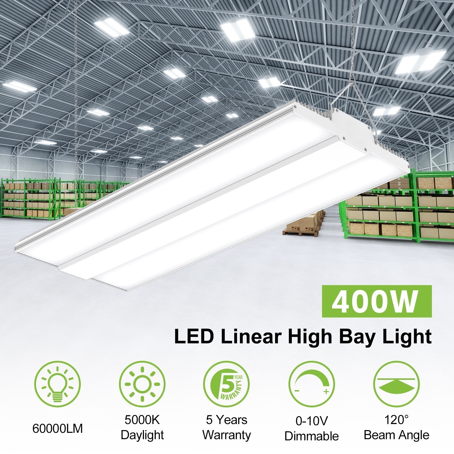 400W LED Linear High Bay Light Dimmable Warehouse Shop Gym Lighting 60000 Lumens