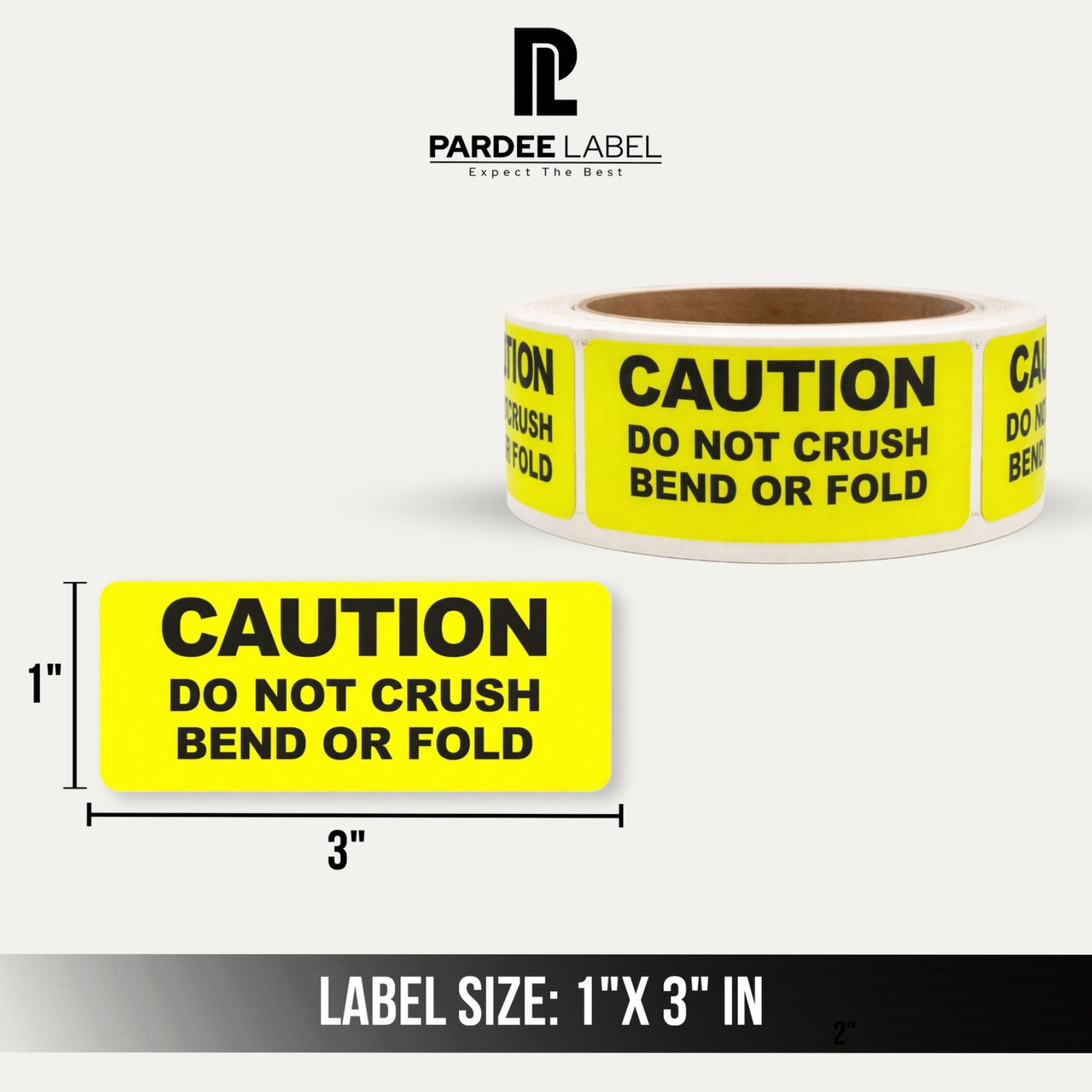 Caution Do Not Crush Bend Or Fold Labels 1×3 Neon Yellow 250/Roll