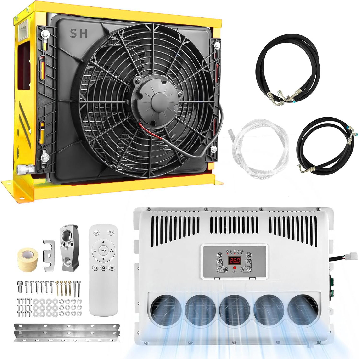 12V 12000 BTU Truck Cab Air Conditioner Split AC For Semi Trucks Bus RV Caravan