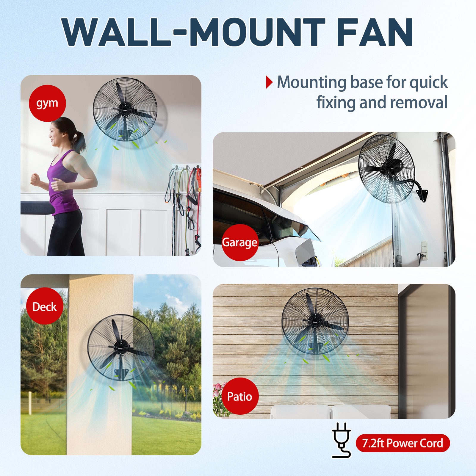 20» High Velocity Oscillating Wall Mount Fan For Commercial, Industrial 4 Speed